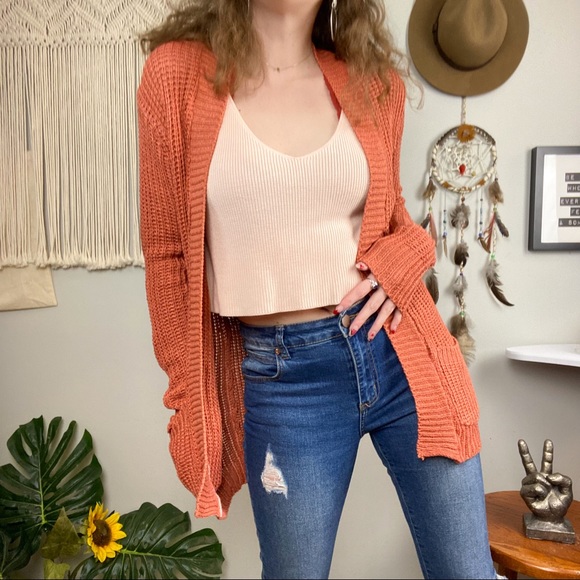 Ashley by 26 International NWT Coral Orange Knit a sweater Cardigan Size Large - Picture 12 of 12